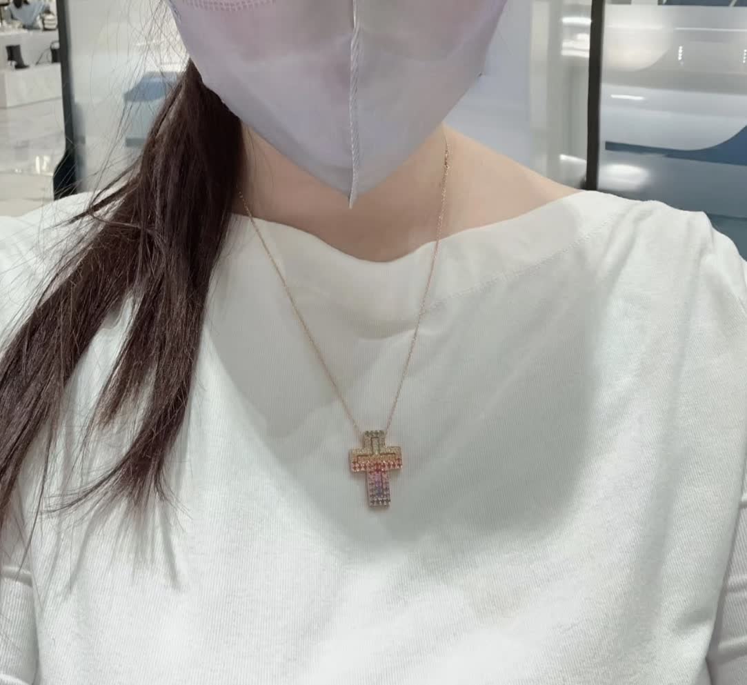 Chrome Hearts Gold Cross Pendant with Multi-Color Stones
